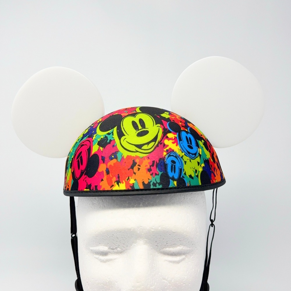 Disney Mickey Mouse Splatter Paint Neon Ear Hat White Ears Multi Color